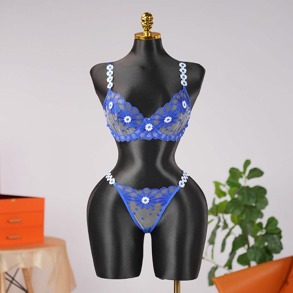 Sheer Lace Floral Embroidery Bra Panty Set