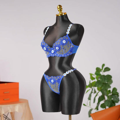 Sheer Lace Floral Embroidery Bra Panty Set