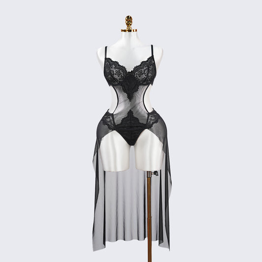 Sheer Black Lace Slip Dress