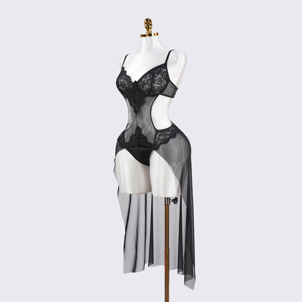 Sheer Black Lace Slip Dress
