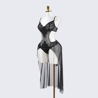 Sheer Black Lace Slip Dress