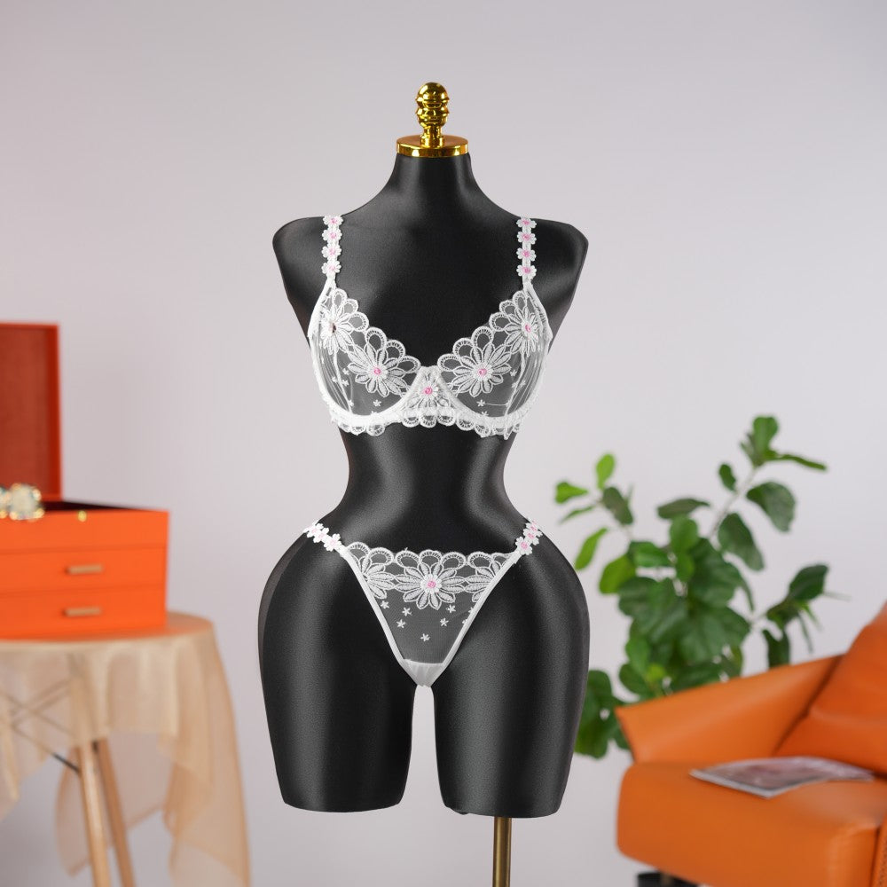 Sheer Lace Floral Embroidery Bra Panty Set