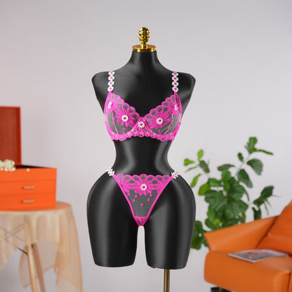 Sheer Lace Floral Embroidery Bra Panty Set