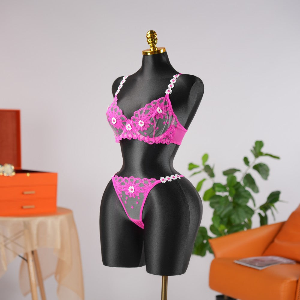 Sheer Lace Floral Embroidery Bra Panty Set