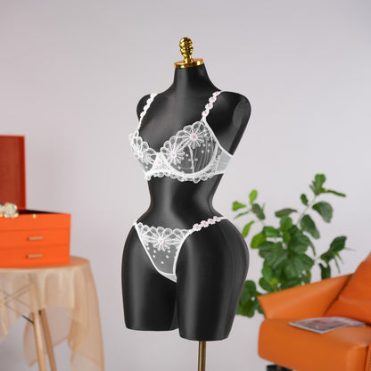 Sheer Lace Floral Embroidery Bra Panty Set