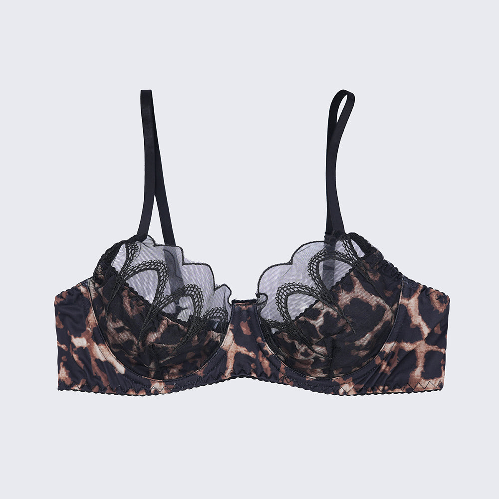Sheer Lace Leopard Push Up Bra Panty Set