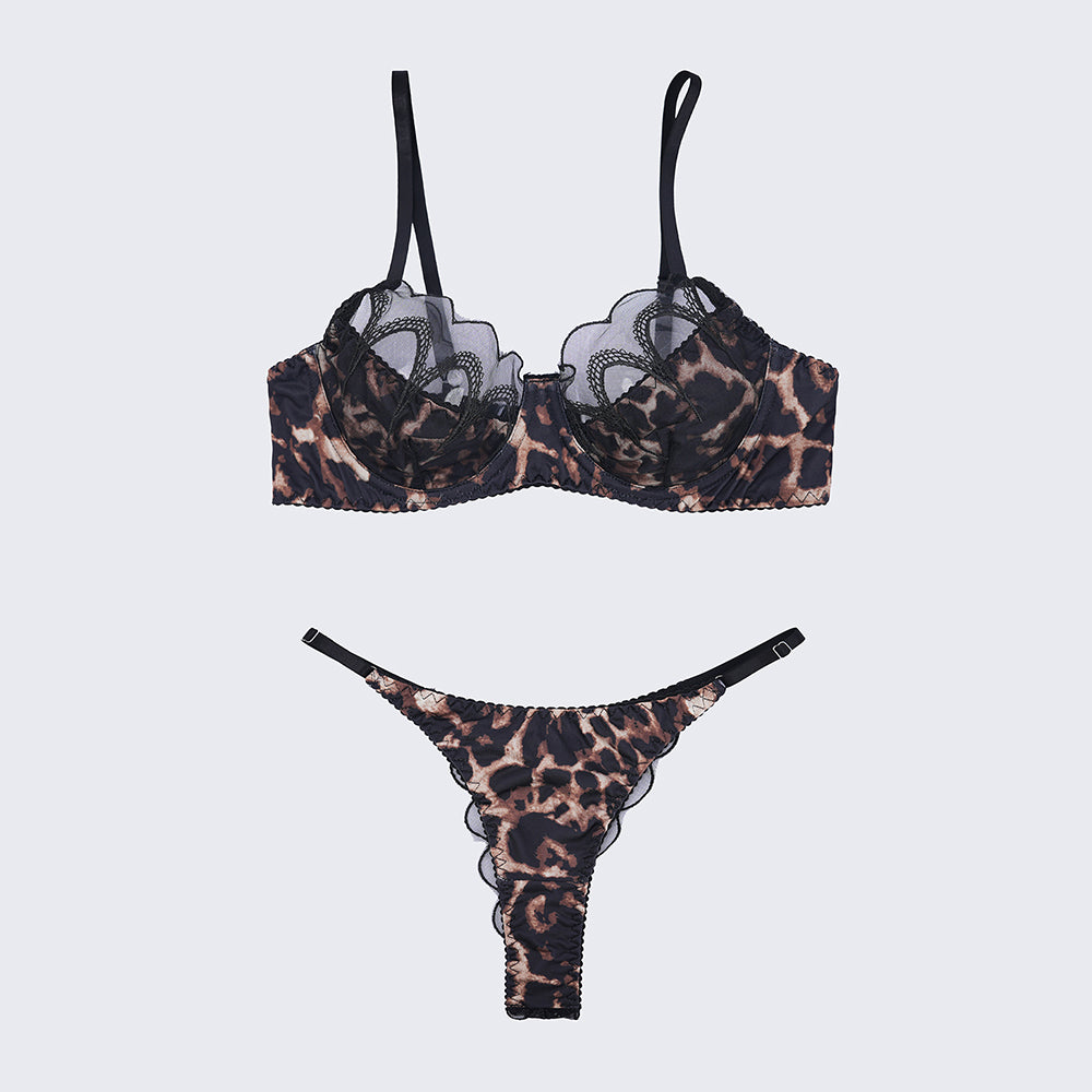Sheer Lace Leopard Push Up Bra Panty Set