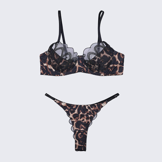 Sheer Lace Leopard Push Up Bra Panty Set