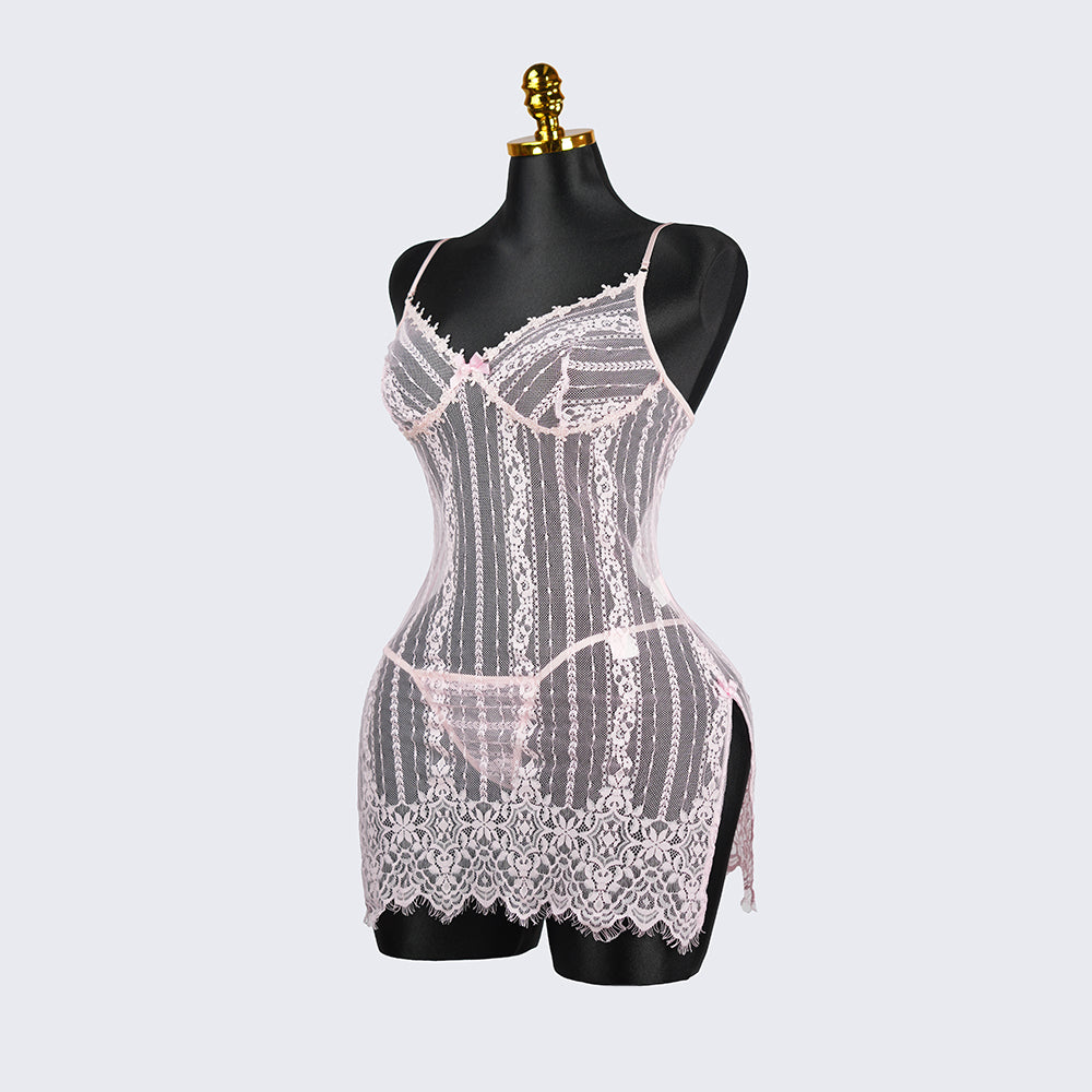 Sheer Pink Lace Chemise Slip Dress
