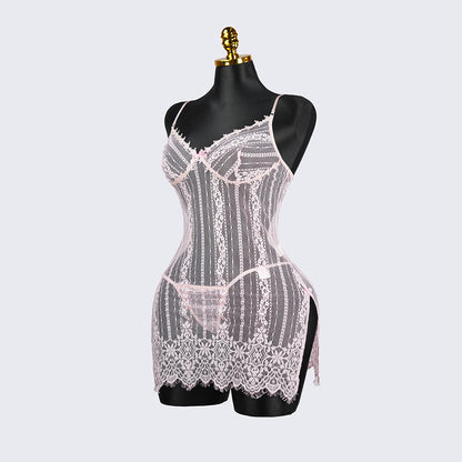 Sheer Pink Lace Chemise Slip Dress