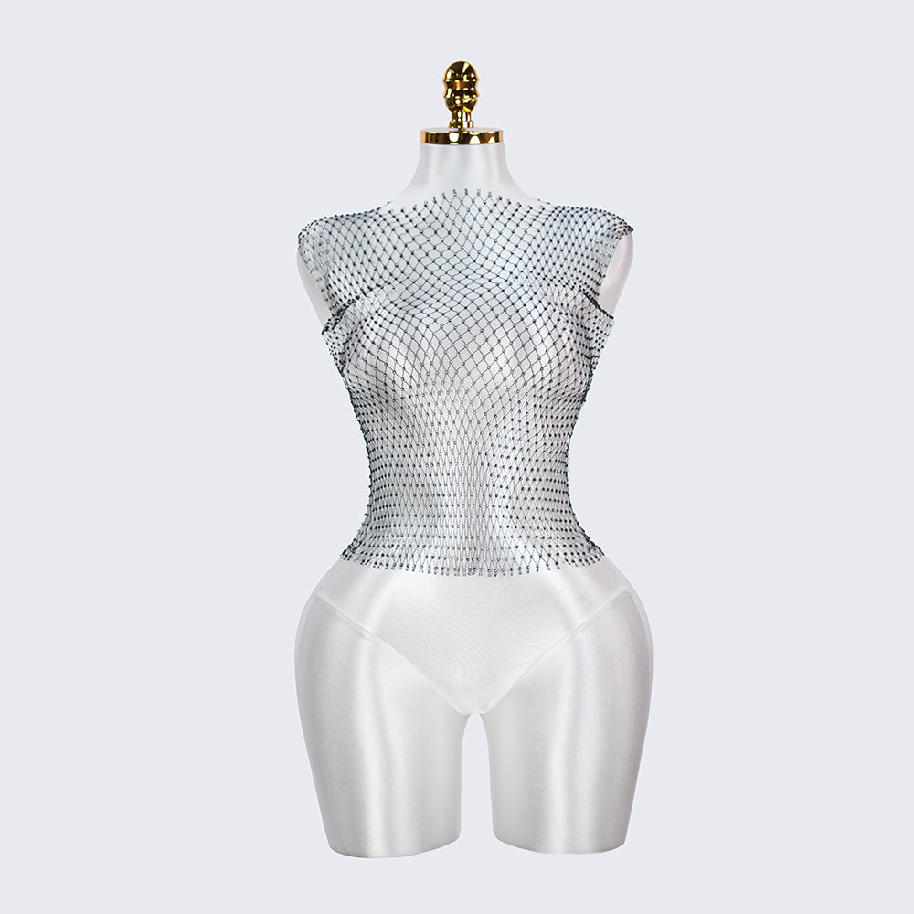 Shiny Crystal Fishnet Cover Up Summer Beach Mesh Top