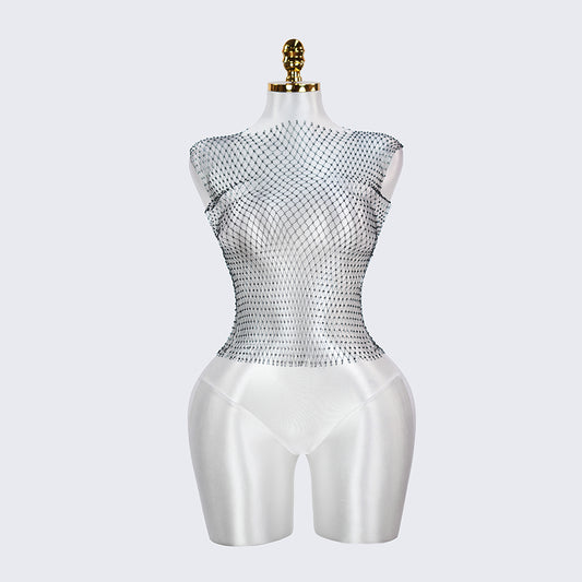 Shiny Crystal Fishnet Cover Up Summer Beach Mesh Top