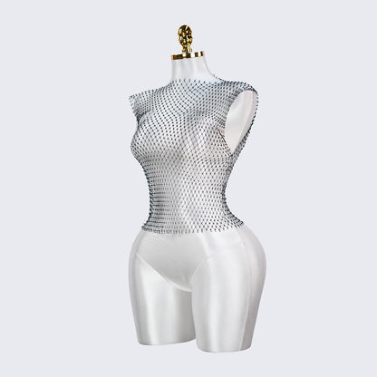 Shiny Crystal Fishnet Cover Up Summer Beach Mesh Top