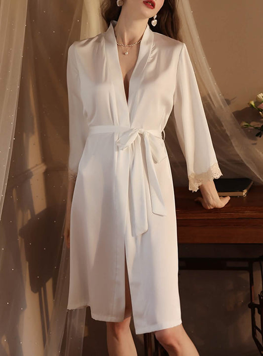 Silk Lace Embroidery Low Cut Backless Dress Robe Set