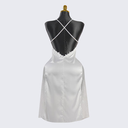 Silk Backless Halter-Neck Dress