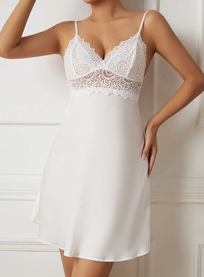 Spaghetti Strap Lace Backless Satin Dress