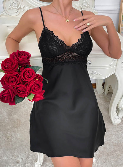 Spaghetti Strap Lace Backless Satin Dress