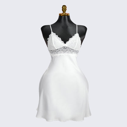 Spaghetti Strap Lace Backless Satin Dress
