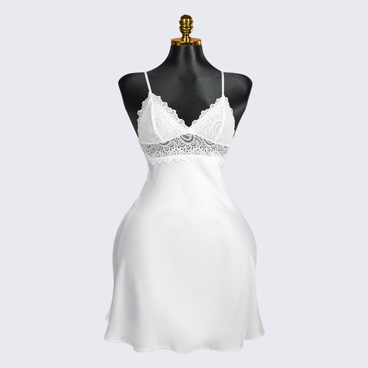 Spaghetti Strap Lace Backless Satin Dress
