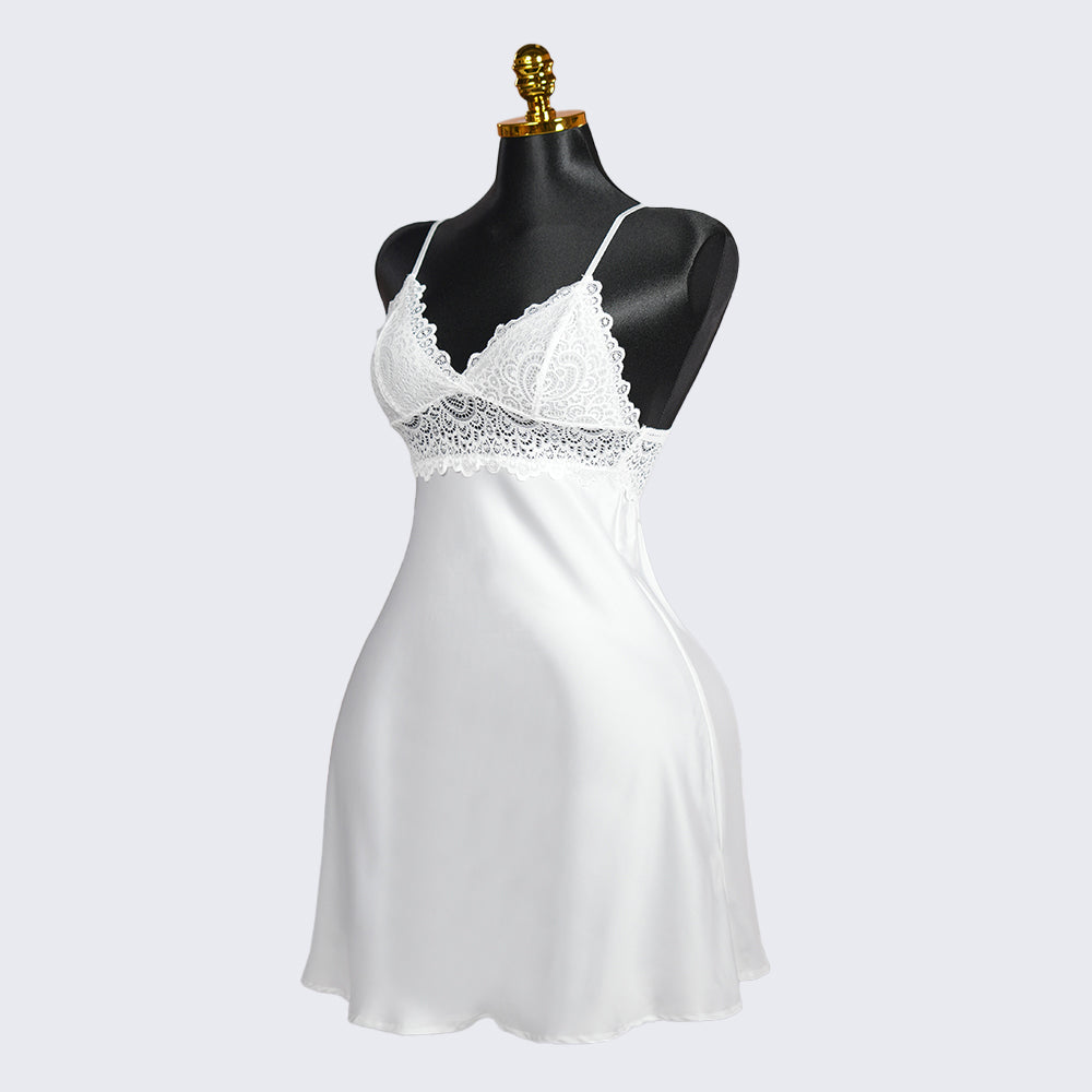 Spaghetti Strap Lace Backless Satin Dress