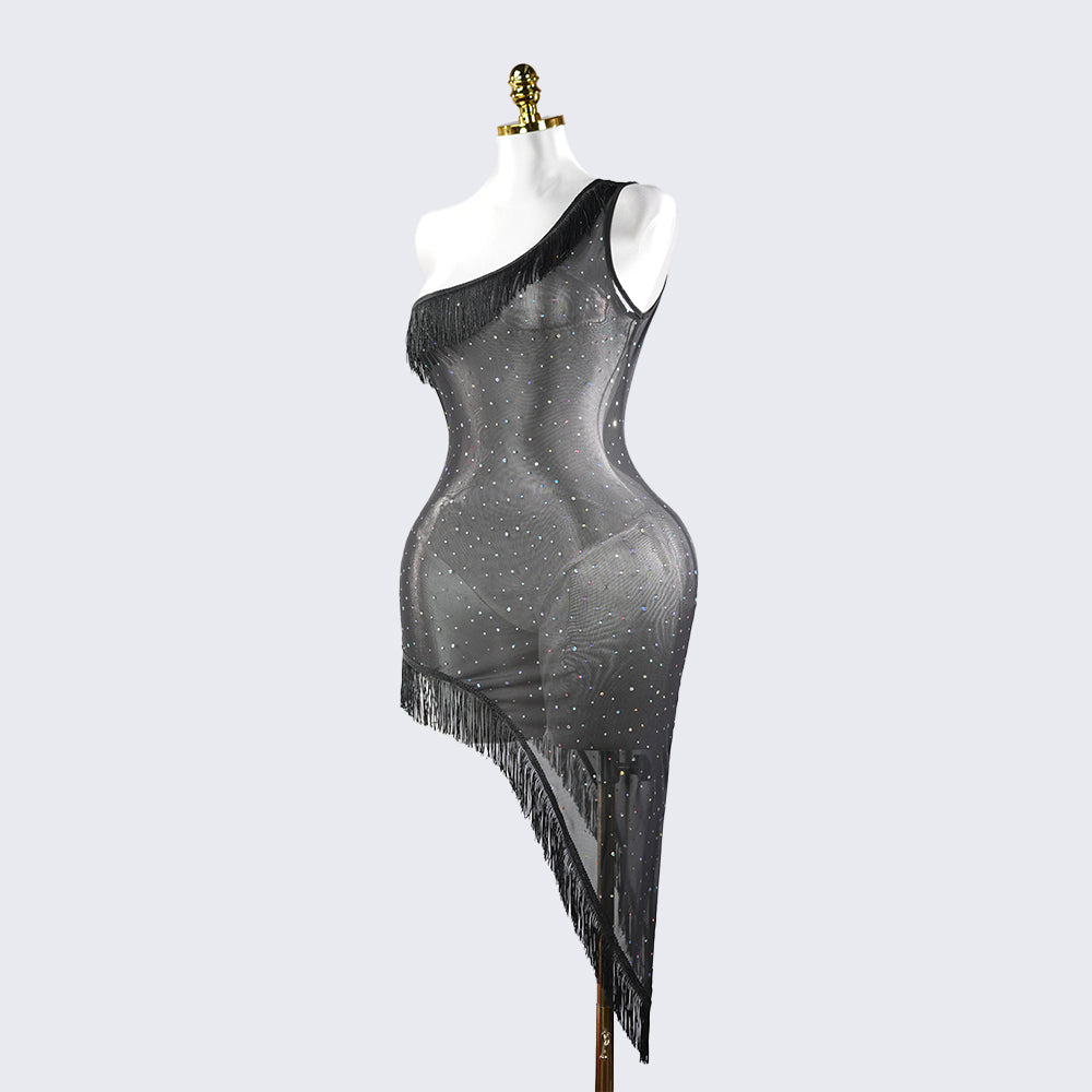 Sparkly Elegant Fringe Mesh Ruffled Sheer Nightwear Dress Lingerie