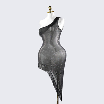 Sparkly Elegant Fringe Mesh Ruffled Sheer Nightwear Dress Lingerie