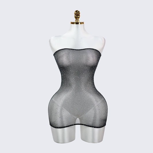 Star Glitter See Through Strapless Crystal Mesh Lingerie