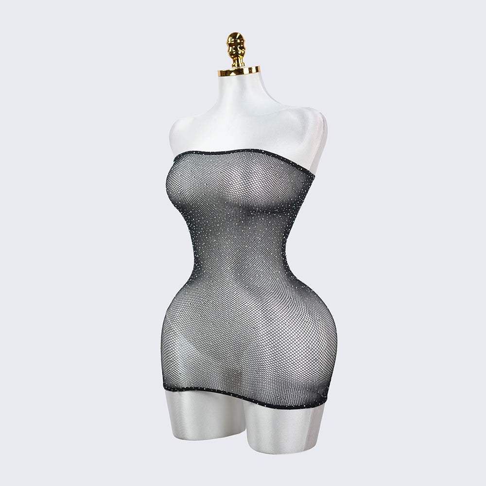 Star Glitter See Through Strapless Crystal Mesh Lingerie