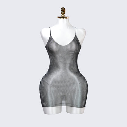Transparent Mesh Set Black Tassel Chemise