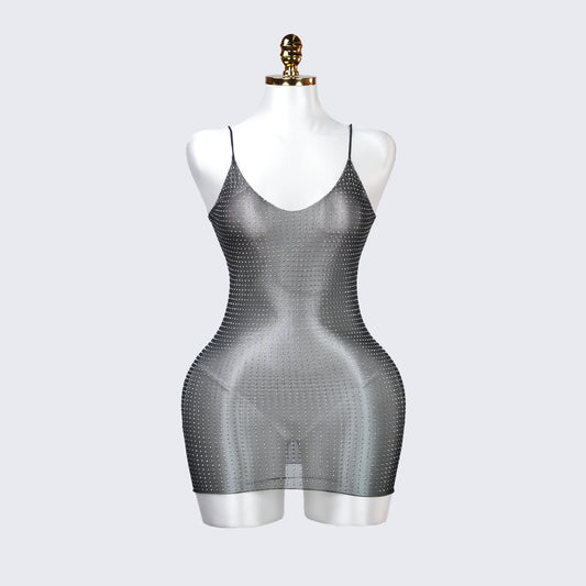 Transparent Mesh Set Black Tassel Chemise