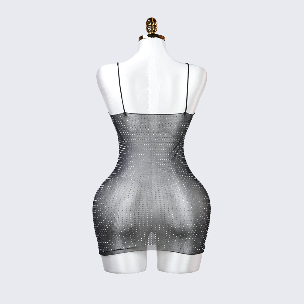 Transparent Mesh Set Black Tassel Chemise