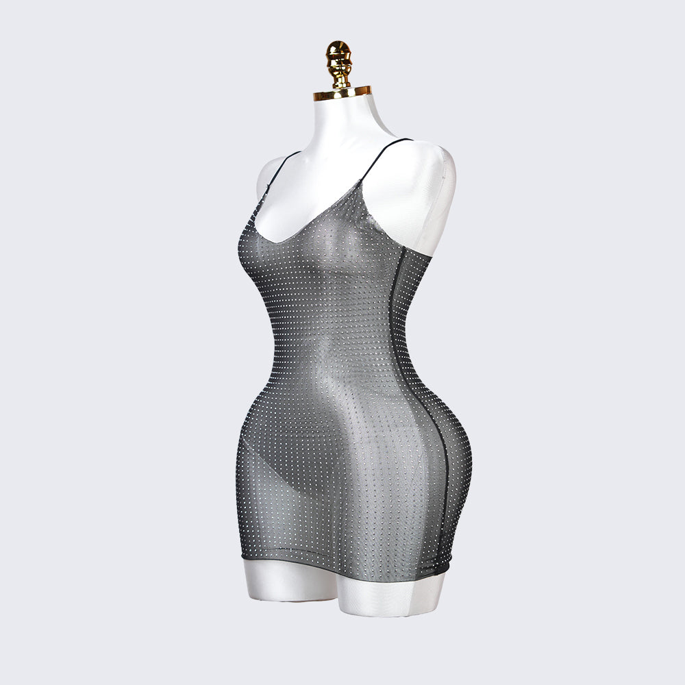 Transparent Mesh Set Black Tassel Chemise