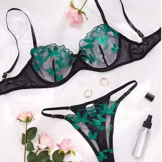 Veilvine Floral Embroidery Lace Lingerie Set