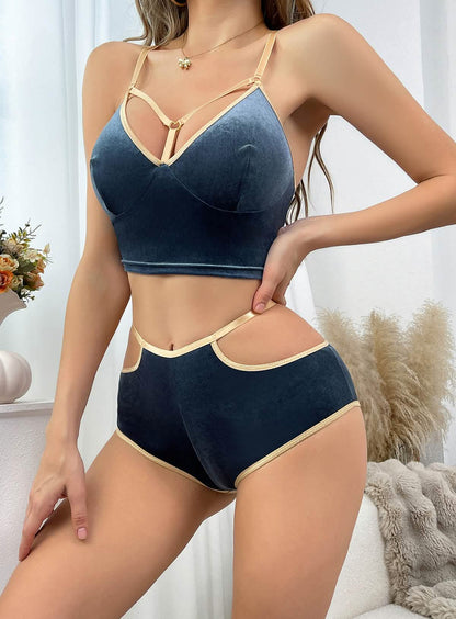 Velvet Grayish Blue Luxury Bra & Panty Sets