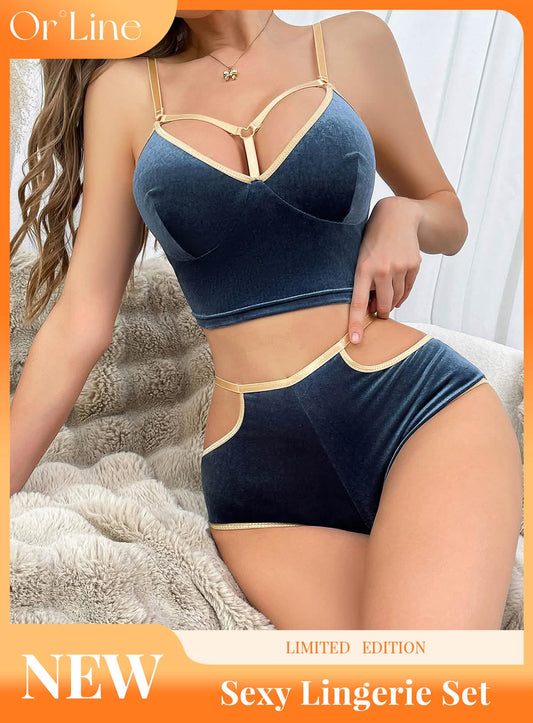 Velvet Grayish Blue Luxury Bra & Panty Sets