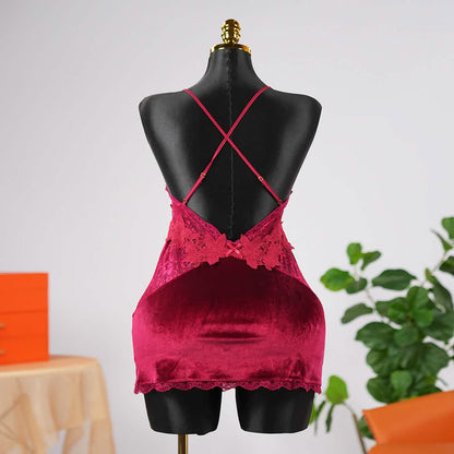Velvet V-Neck Adjustable Spaghetti Straps Chemise