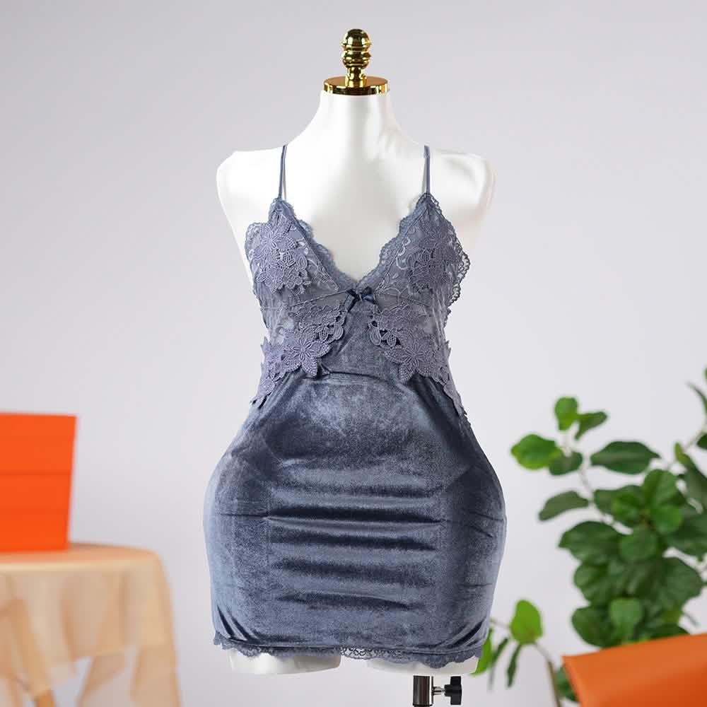 Velvet V-Neck Adjustable Spaghetti Straps Chemise