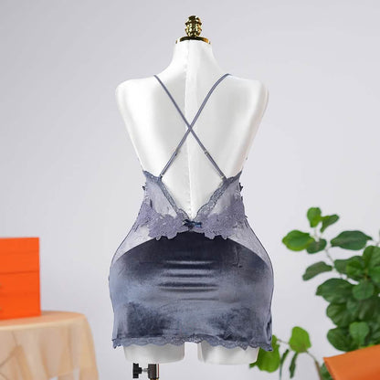 Velvet V-Neck Adjustable Spaghetti Straps Chemise