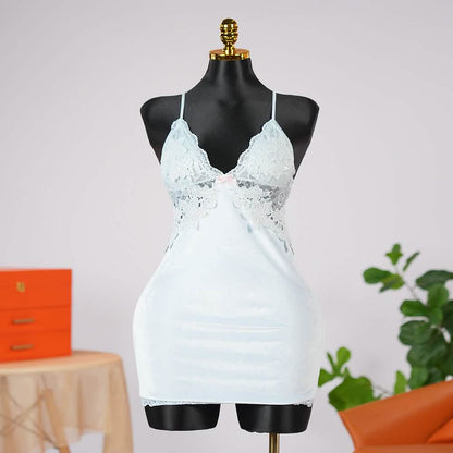 Velvet V-Neck Adjustable Spaghetti Straps Chemise