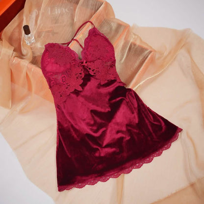 Velvet V-Neck Adjustable Spaghetti Straps Chemise
