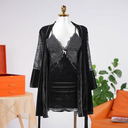 Velvet V-Neck Adjustable Spaghetti Straps Chemise Robe Set