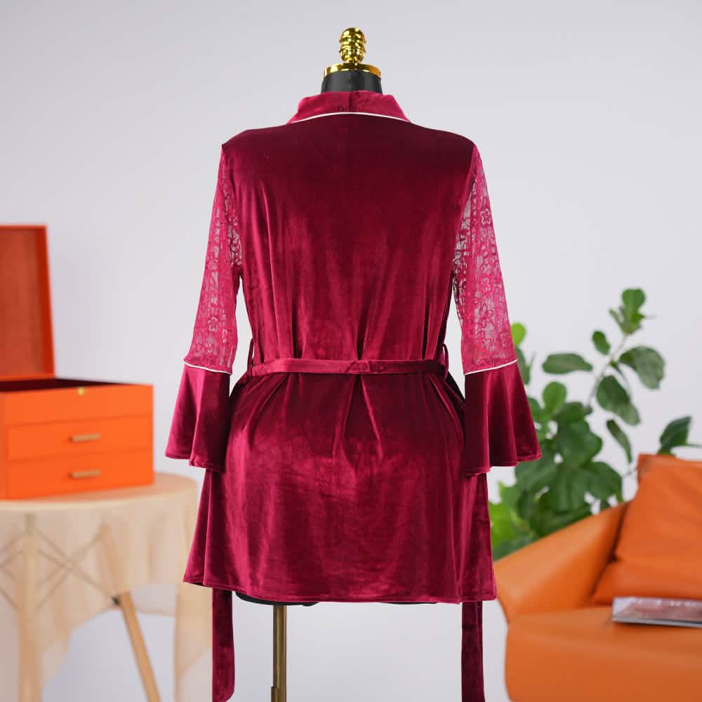 Velvet V-Neck Adjustable Spaghetti Straps Chemise Robe Set