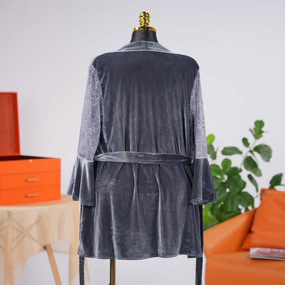 Velvet V-Neck Adjustable Spaghetti Straps Chemise Robe Set