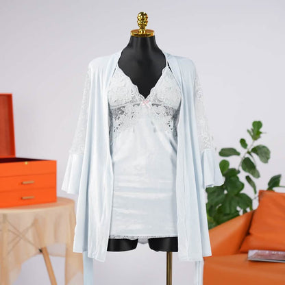 Velvet V-Neck Adjustable Spaghetti Straps Chemise Robe Set