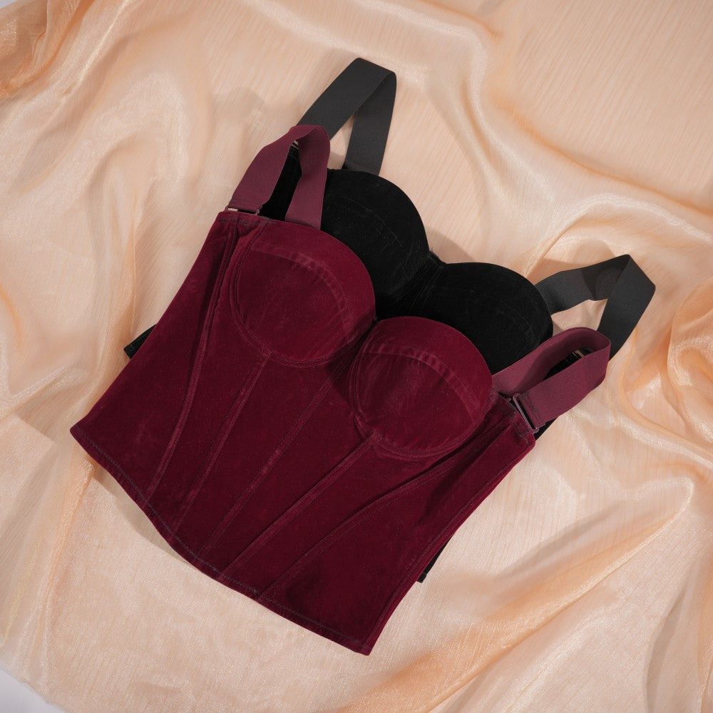 Velvet Strap-Detail Corset Top