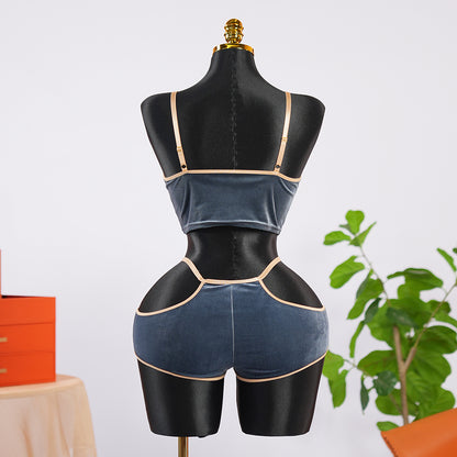 Velvet Grayish Blue Luxury Bra & Panty Sets