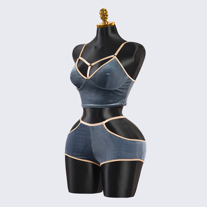 Velvet Grayish Blue Luxury Bra & Panty Sets