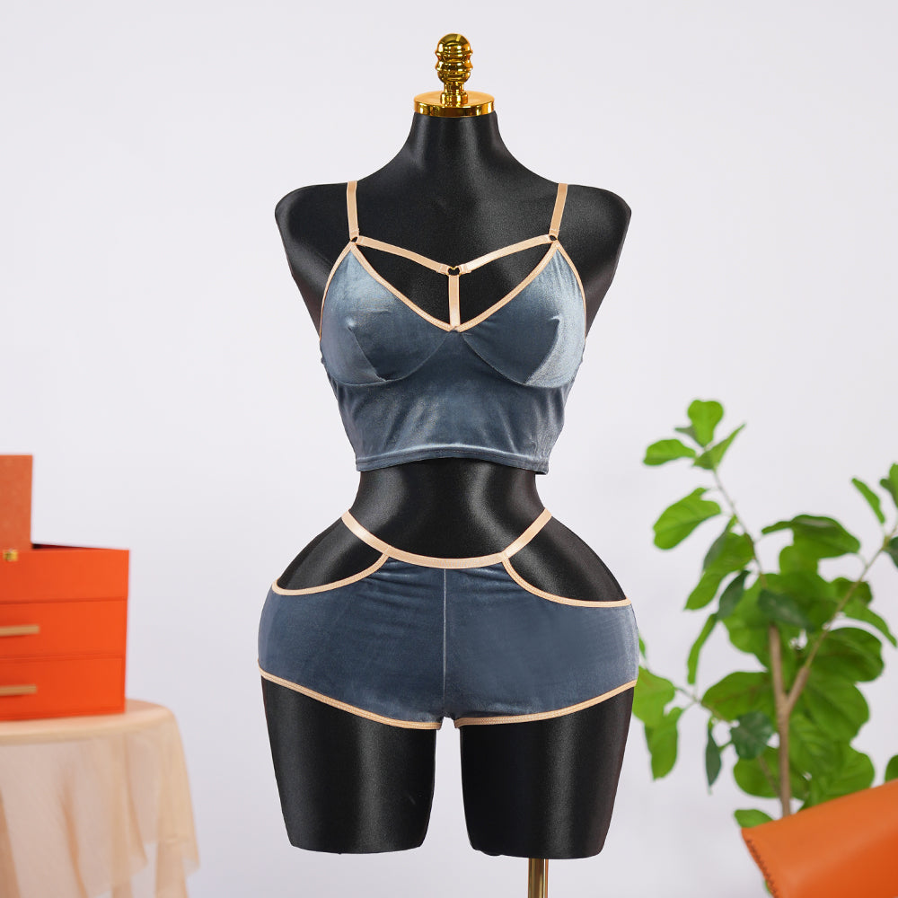Velvet Grayish Blue Luxury Bra & Panty Sets