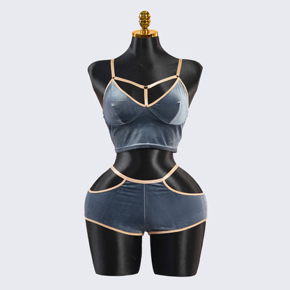 Velvet Grayish Blue Luxury Bra & Panty Sets