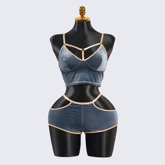 Velvet Grayish Blue Luxury Bra & Panty Sets